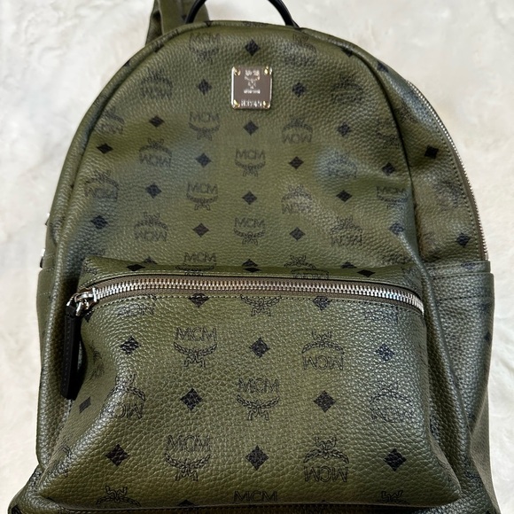 MCM Dark Green Logo Backpack - Picture 2 of 16